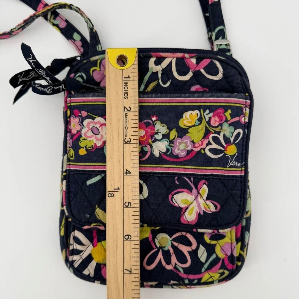 Vera Bradley Quilted Floral Butterfly Small Crossbody Bag Purse Blue Pink Yellow